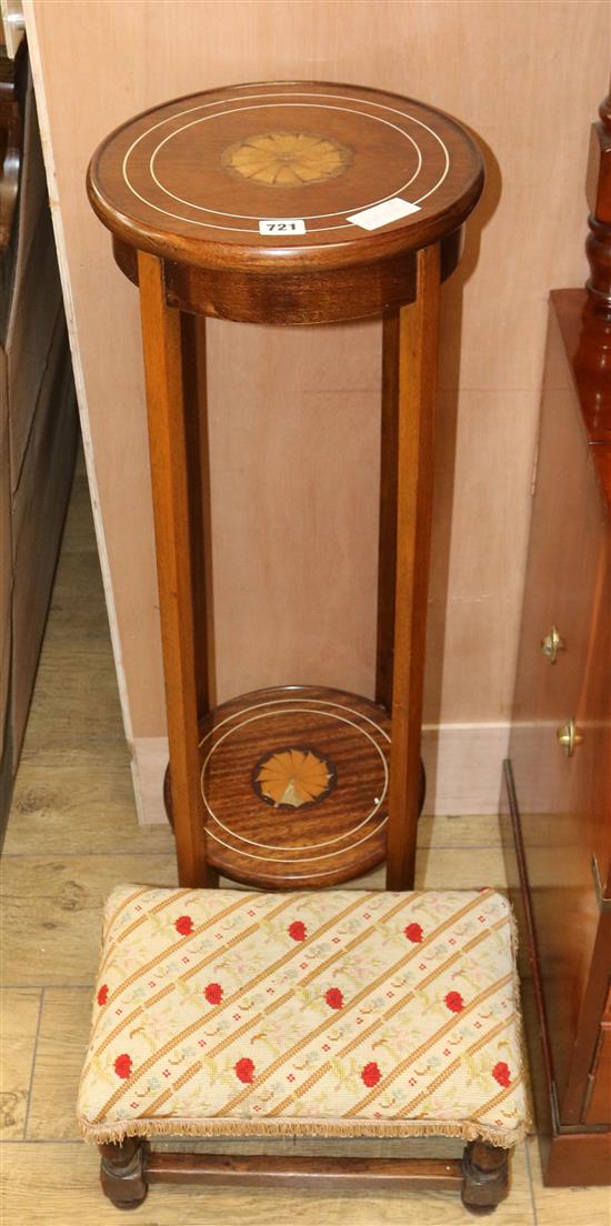 A jardiniere stand and a foot stool, stand W.31cm stool W.41cm